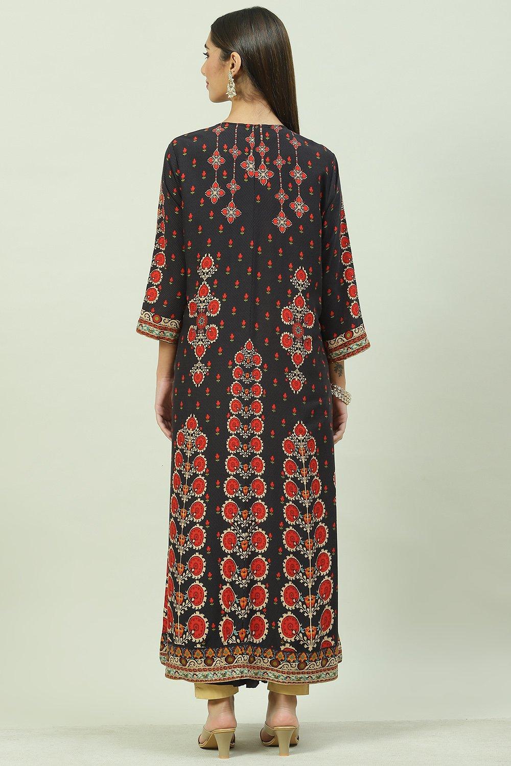 Black Rayon Straight Printed Kurta image number 4