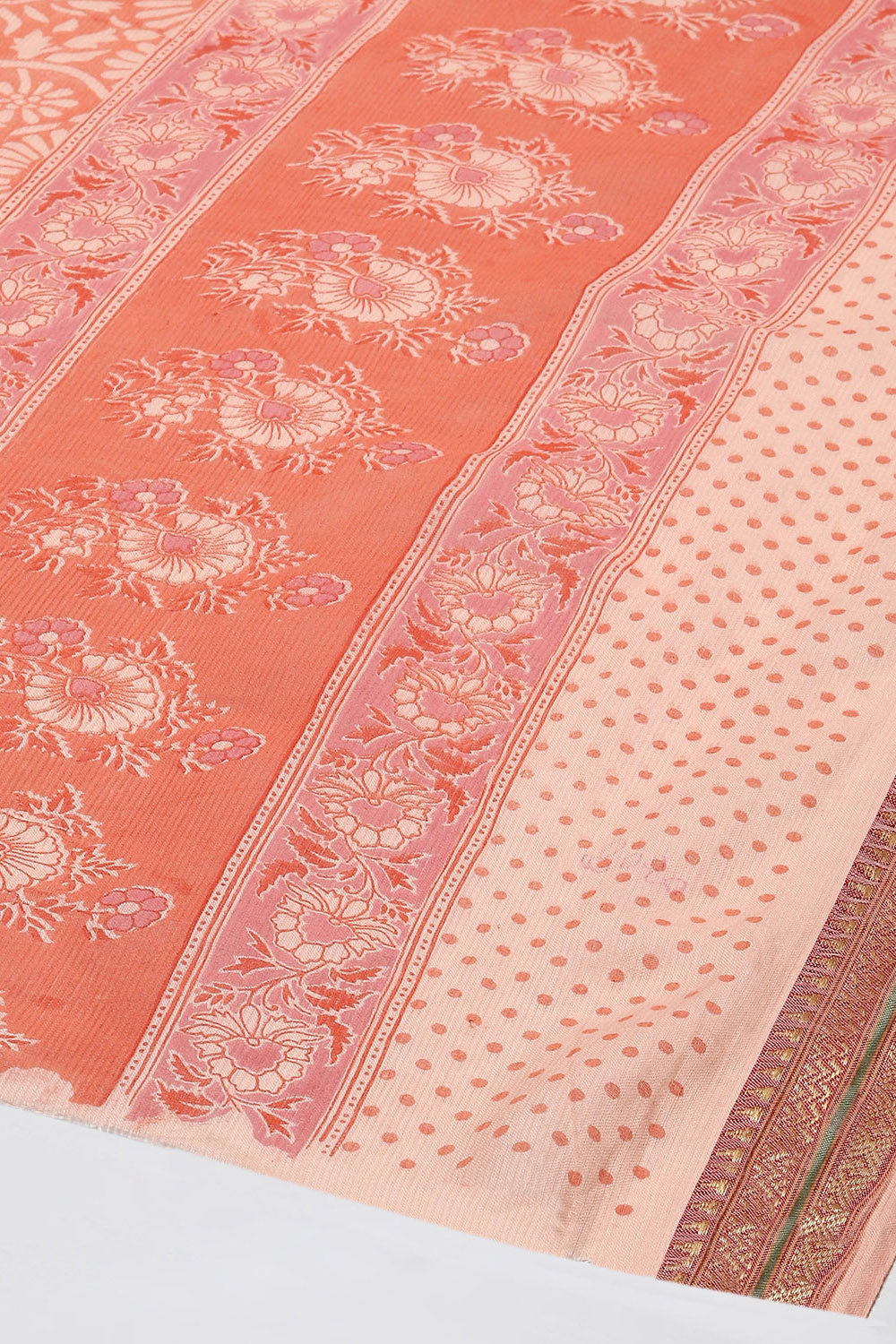 Peach Cotton Hand Block Print Unstitched Suit Set image number 4