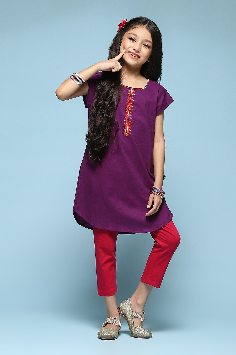 Purple Cotton Straight Solid Kurta Set image number 0