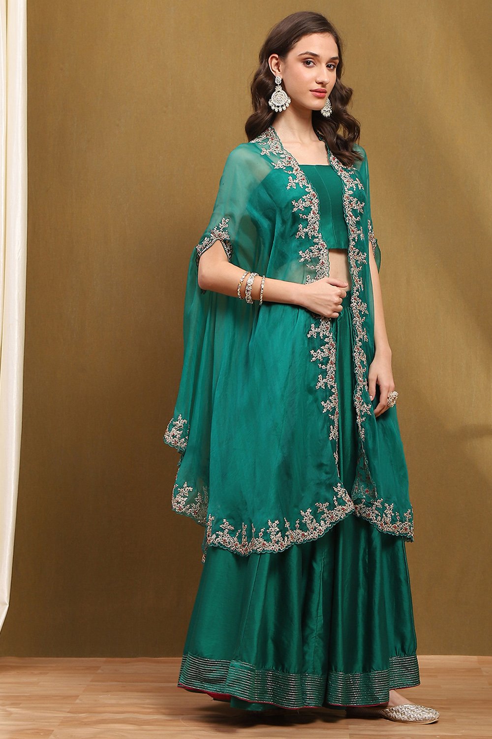 Fuchsia Silk Chanderi Festive Lightweight Flared Lehenga Set image number 6