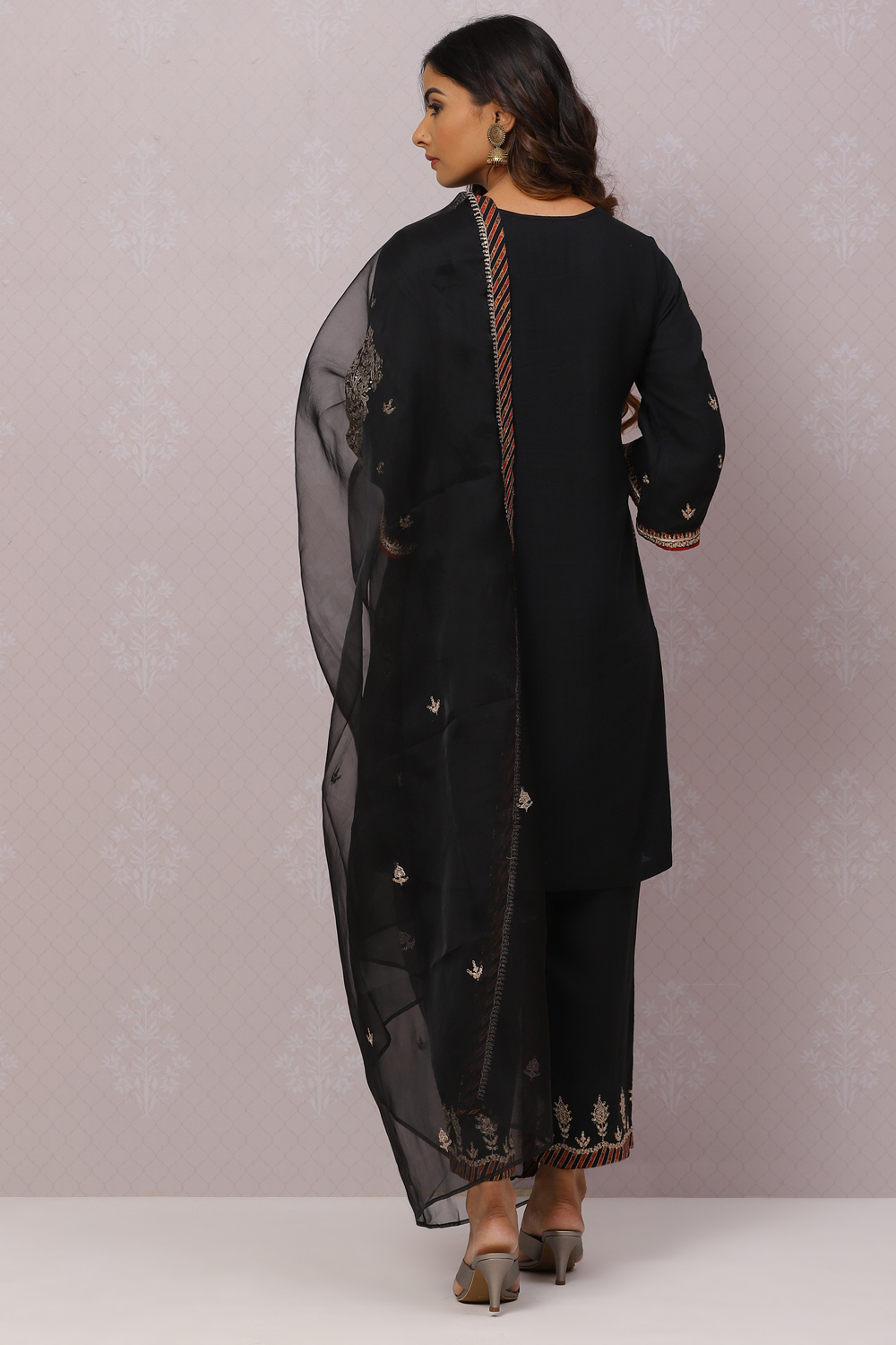 Black Viscose Cotton Straight Suit Set image number 7