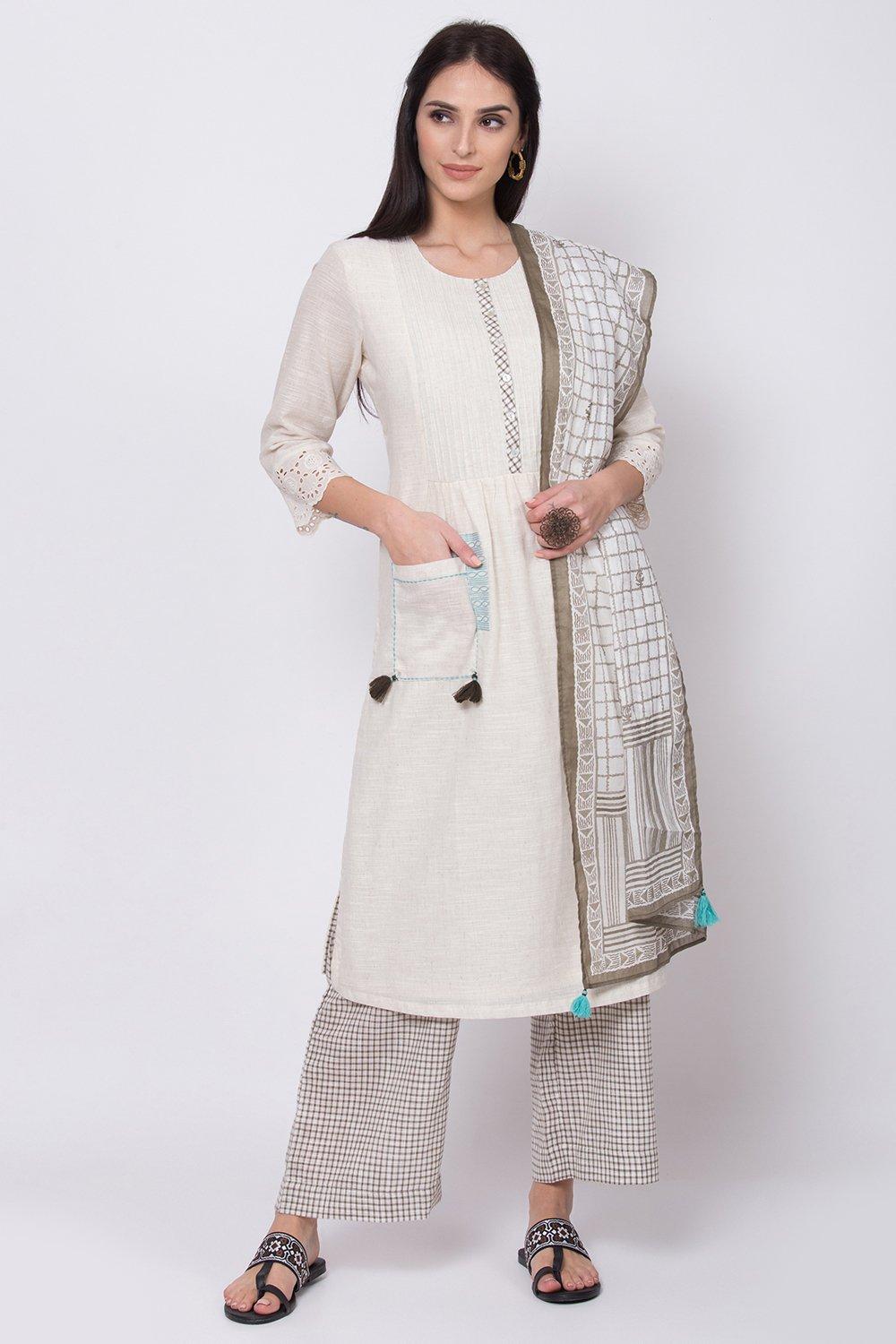 Beige Relaxed Kurta Palazzo Suit Set image number 0