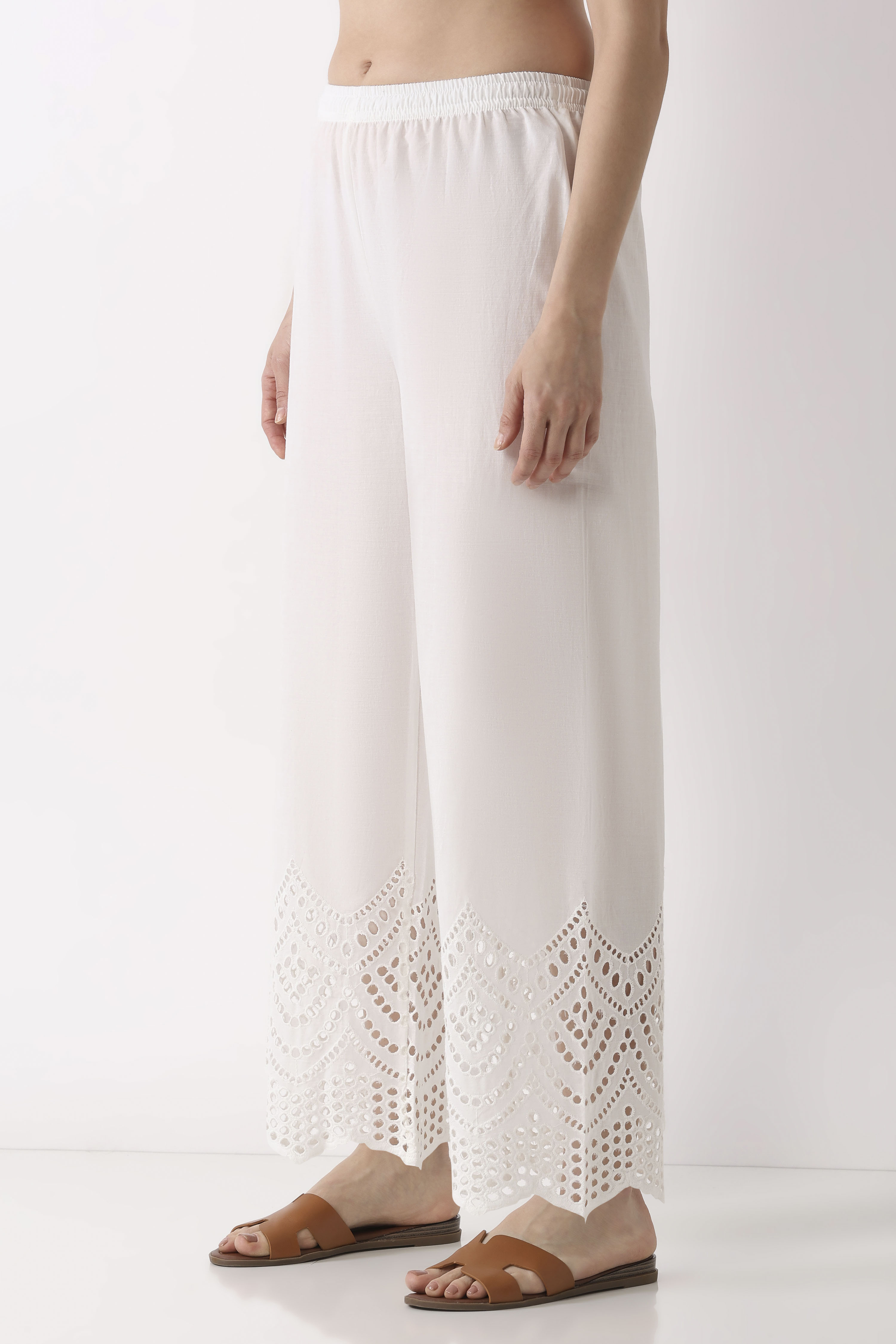 Grey Cotton Straight Palazzos image number 2