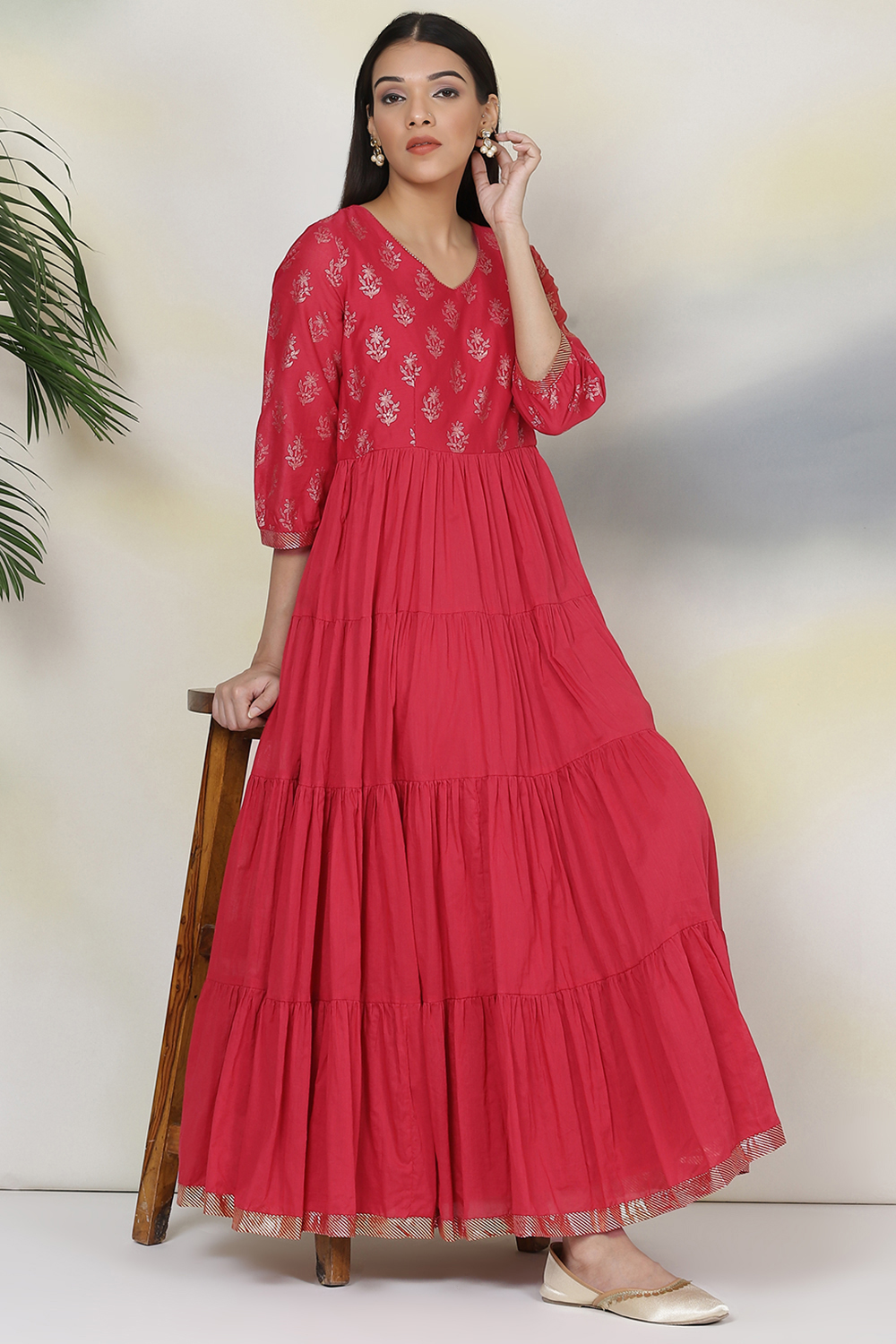 Red Cotton Fusion Dress image number 4