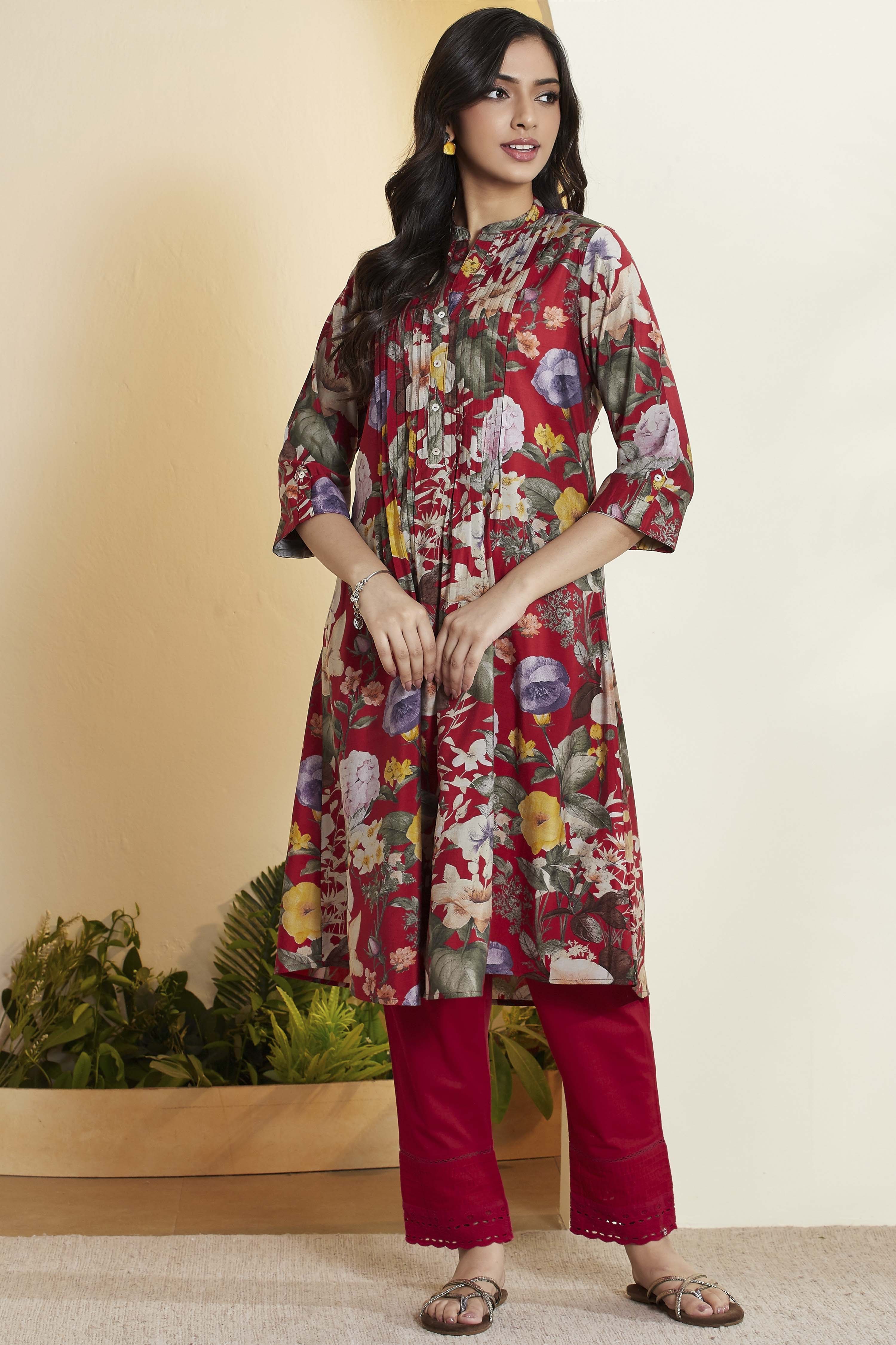 Blue Poly Viscose Floral Printed Straight Kurta image number 6