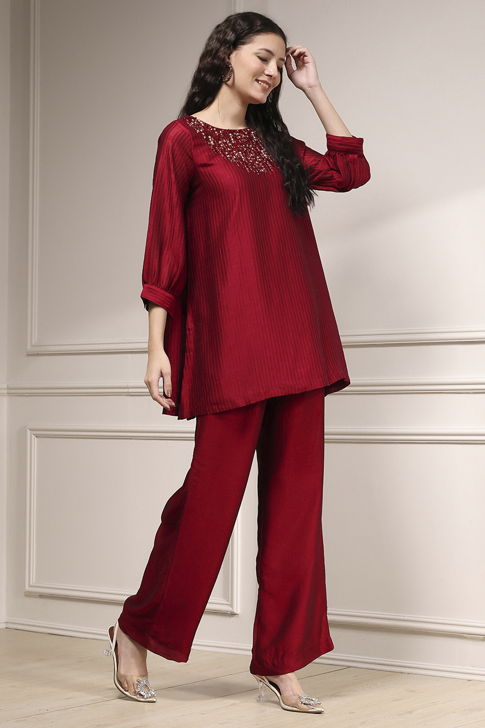 Blue Self-Designed Straight Kurta Set image number 5