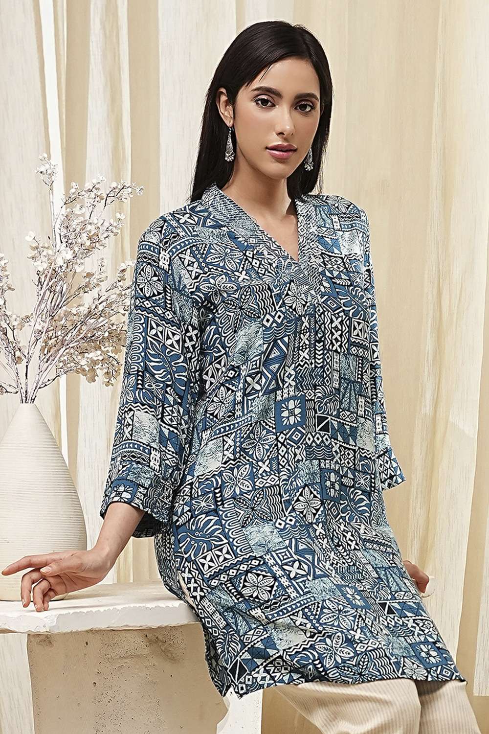Teal Straight Short Kurta image number 5