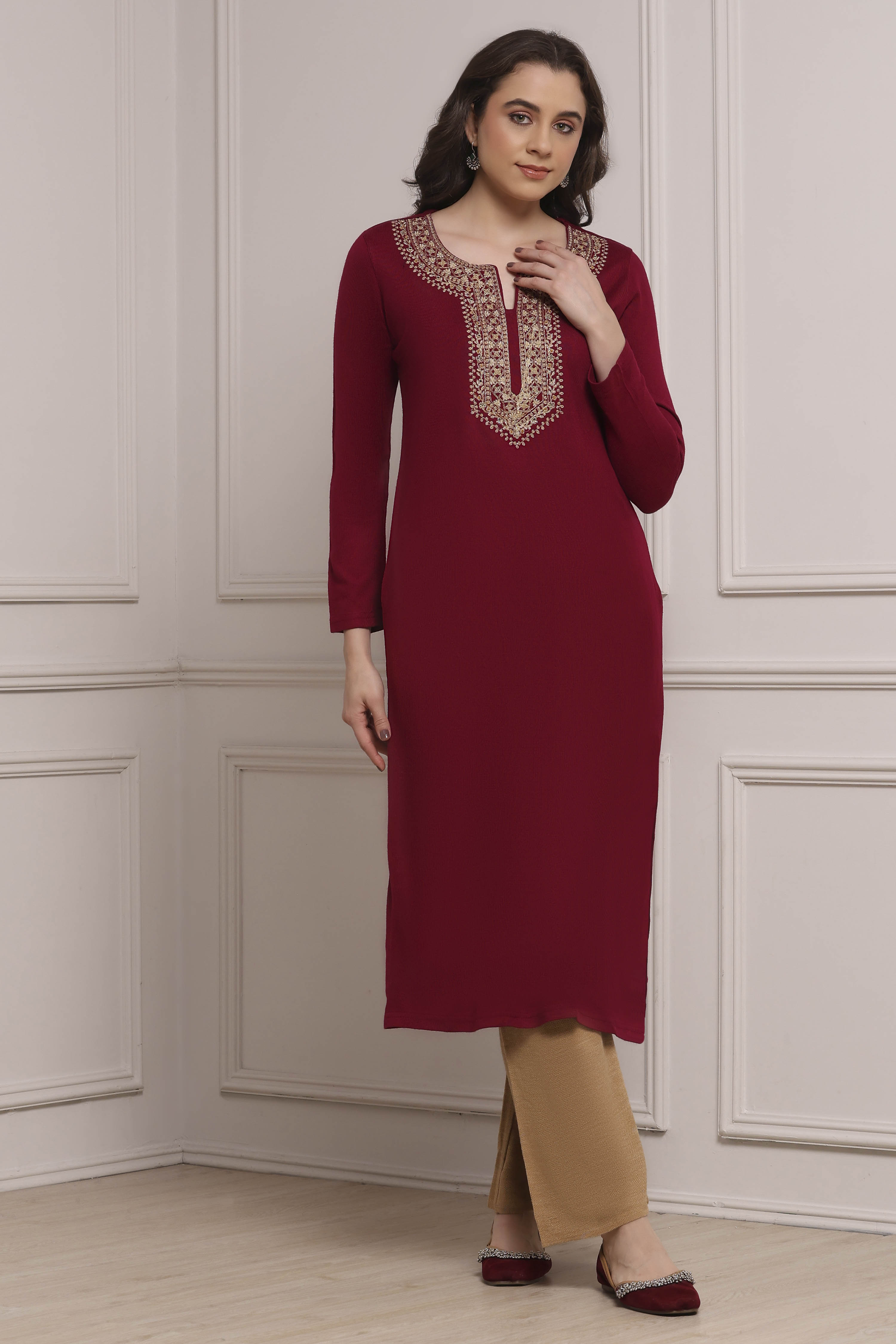 Black Acrylic Straight Dyed Kurta image number 0