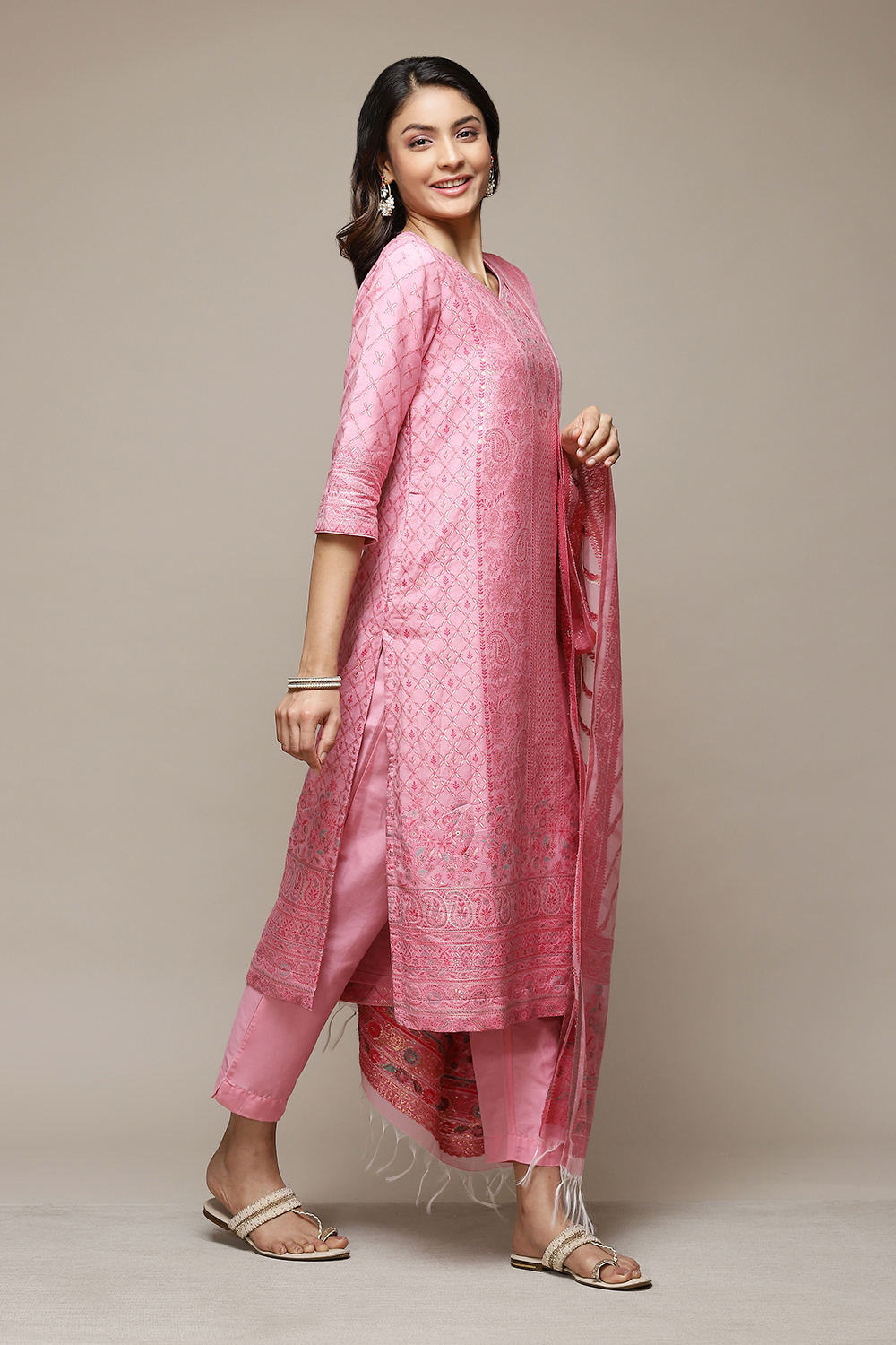 Olive Green Cotton Blend Straight Yarndyed Kurta Suit Set image number 6