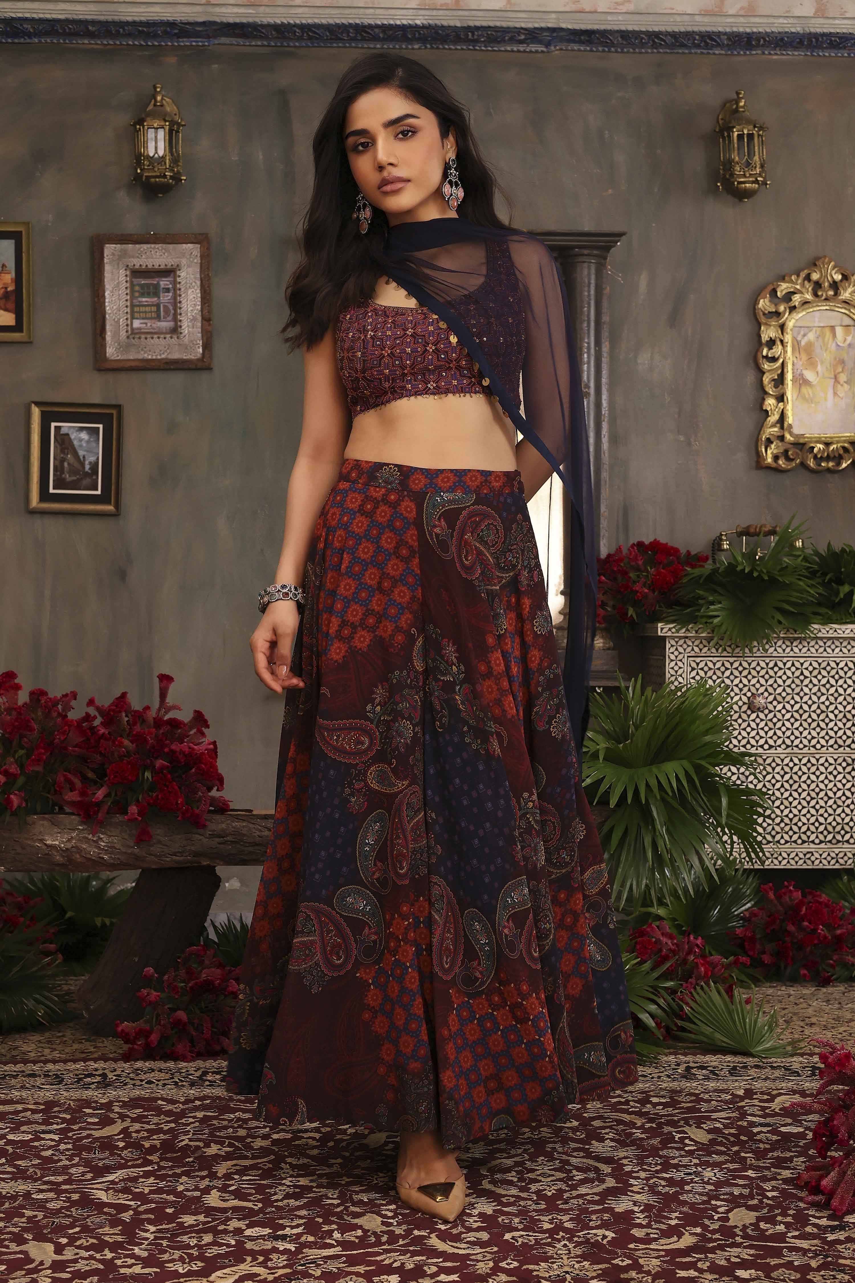 Navy Polyester Dyed Sharara Suit Set image number 6