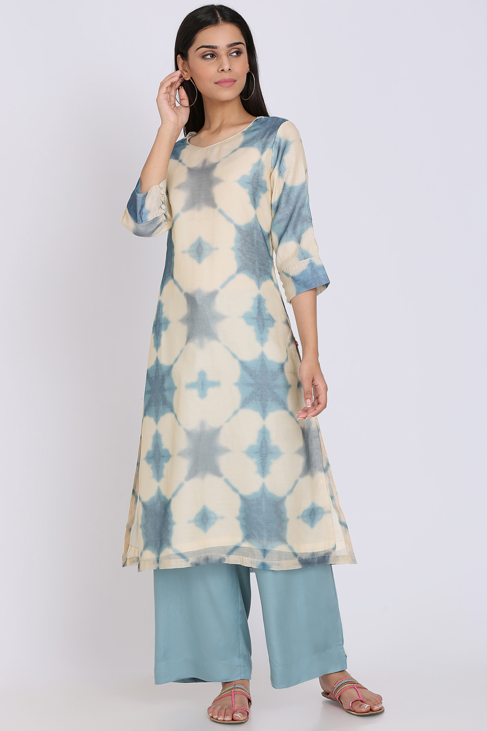 Cream Poly Cotton Straight Printed Kurta image number 0