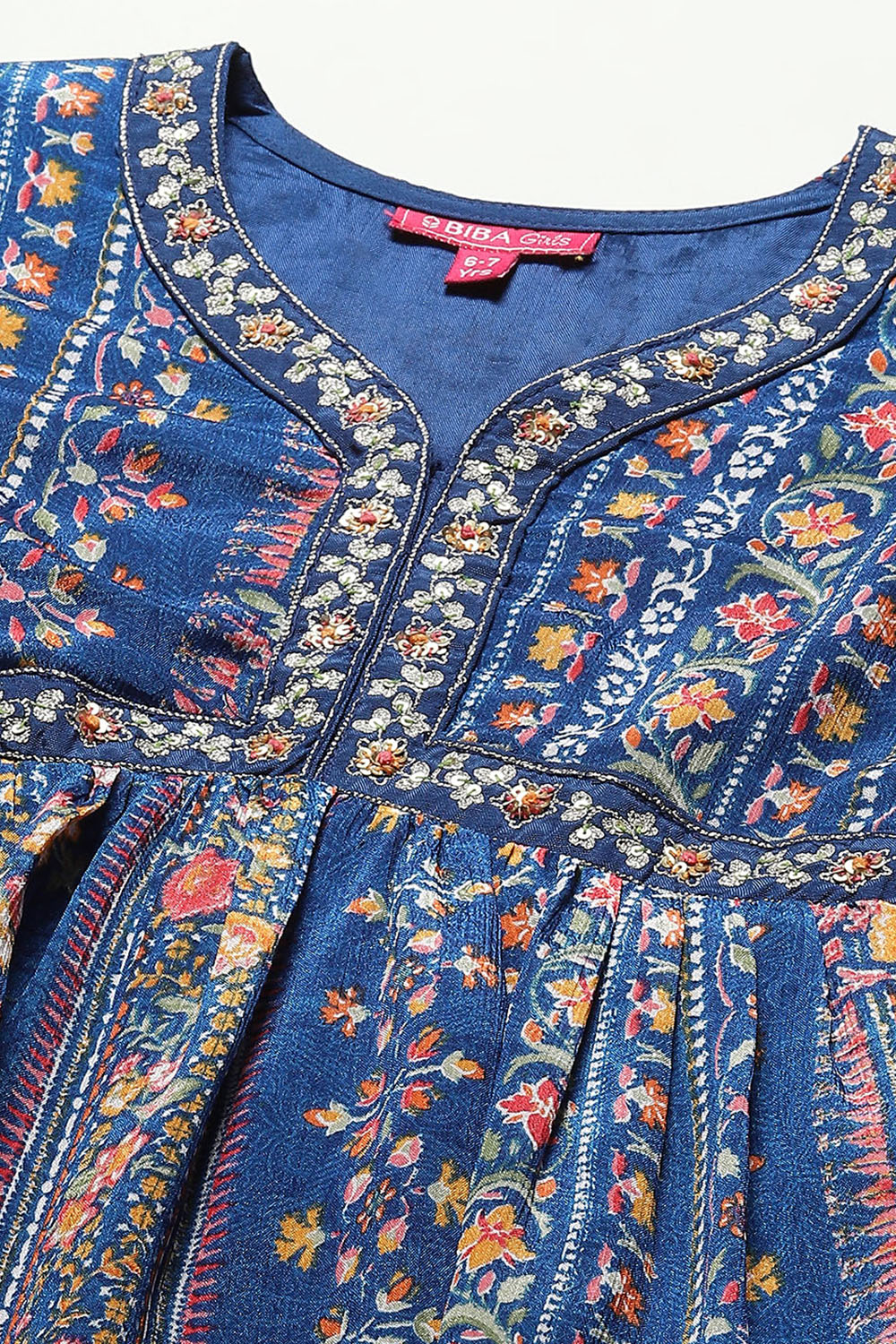 Blue Polyester Gathered Printed Suit Set image number 1