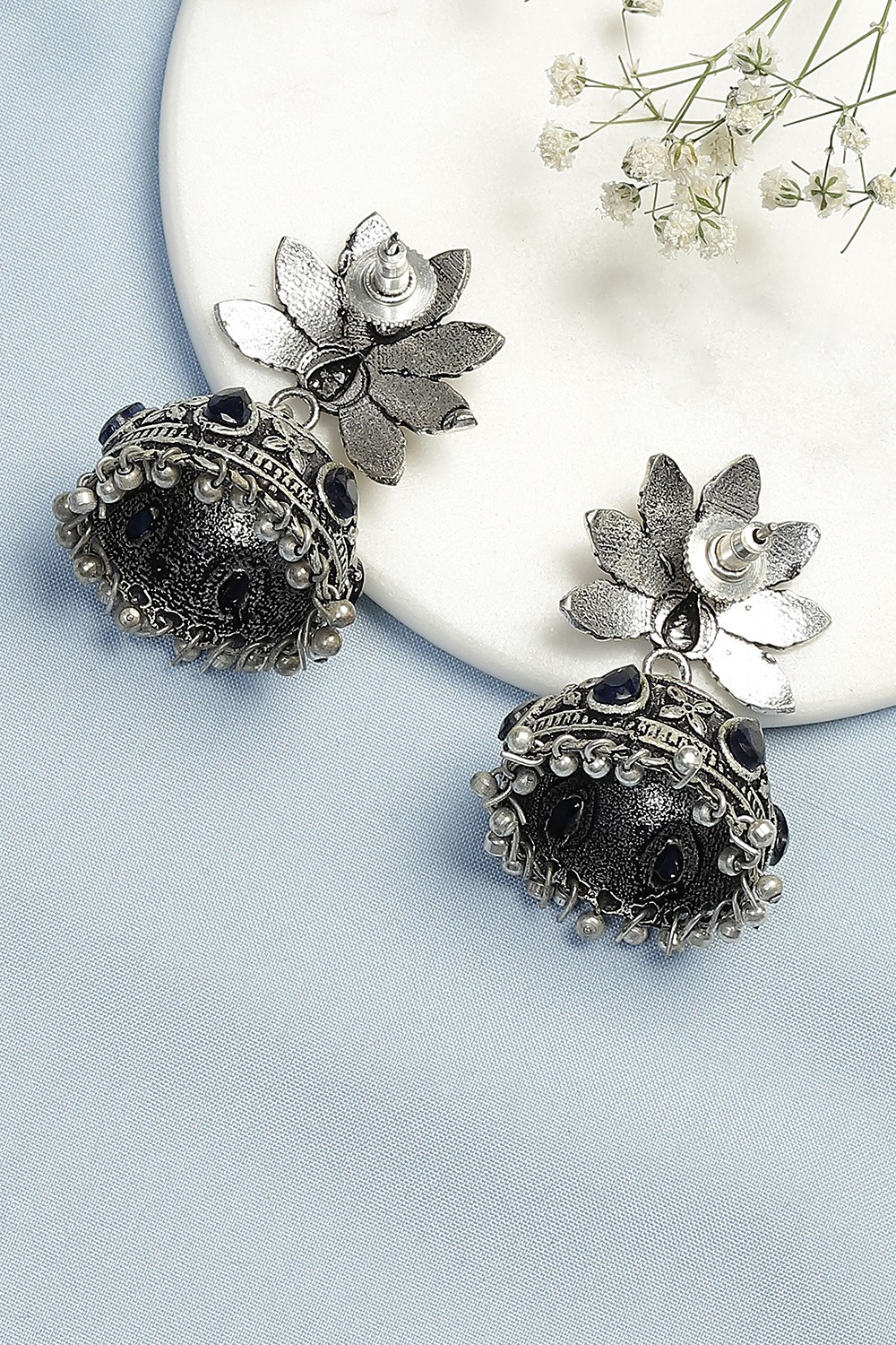 Silver Oxidised Jhumkas image number 2