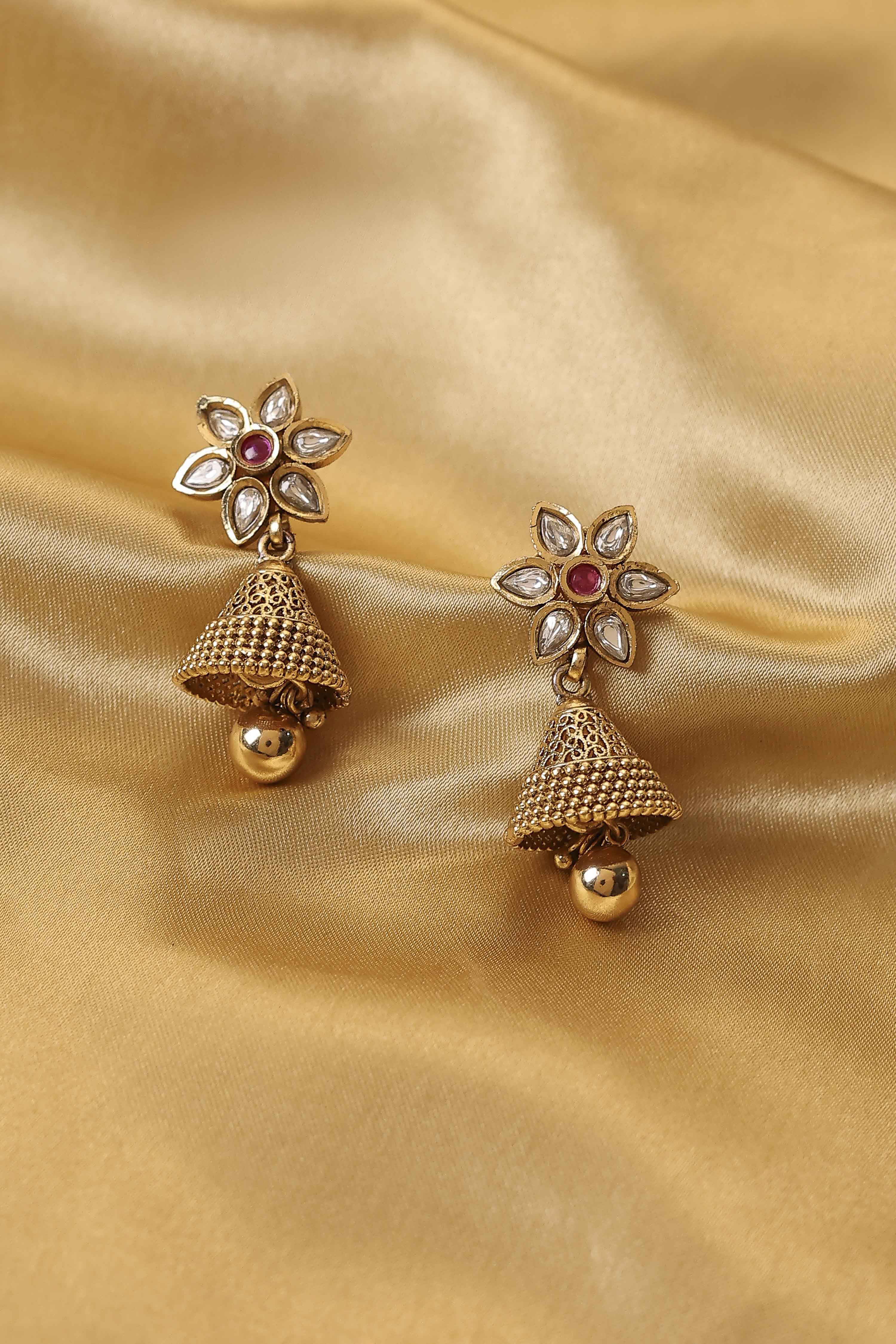 White Alloy Temple Jhumka image number 0