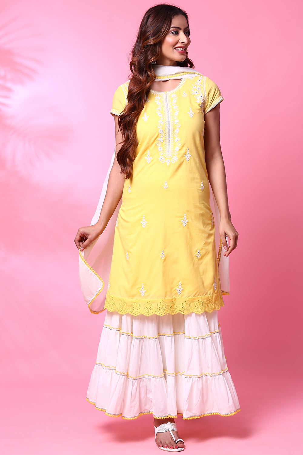 Yellow Cotton Sharara Kurta Sharara Suit Set image number 4