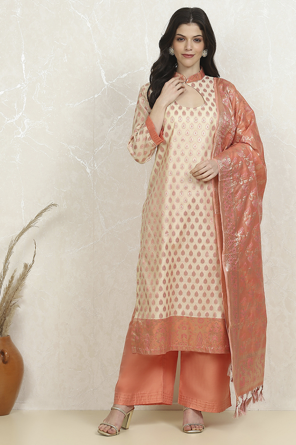 Grey Art Silk Woven Unstitched Suit Set image number 7