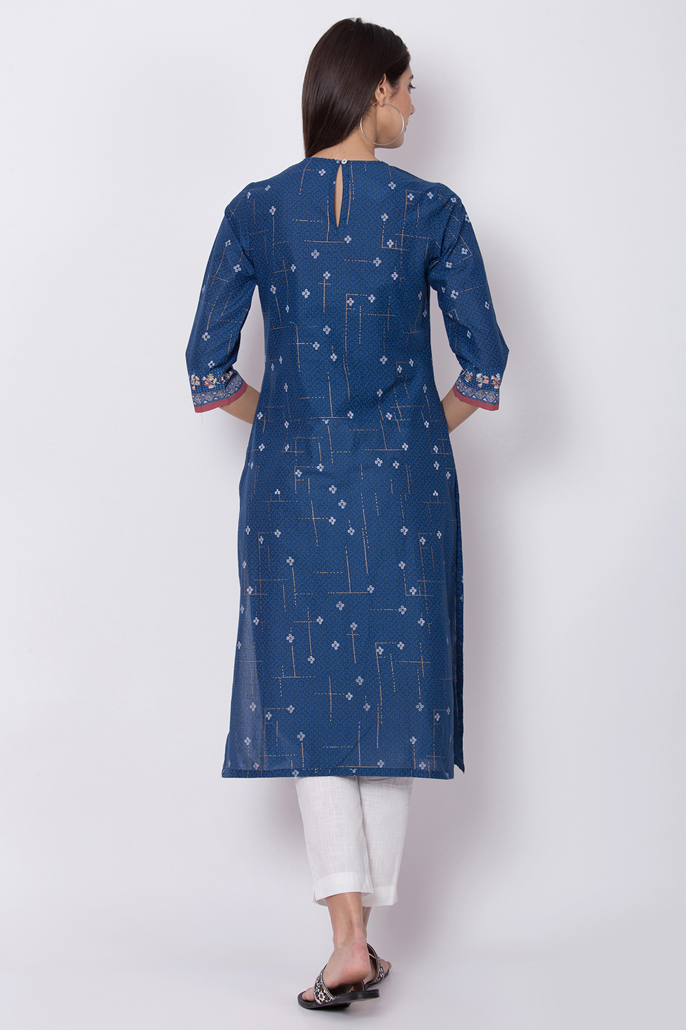 Indigo Cotton Straight Printed Kurta image number 4