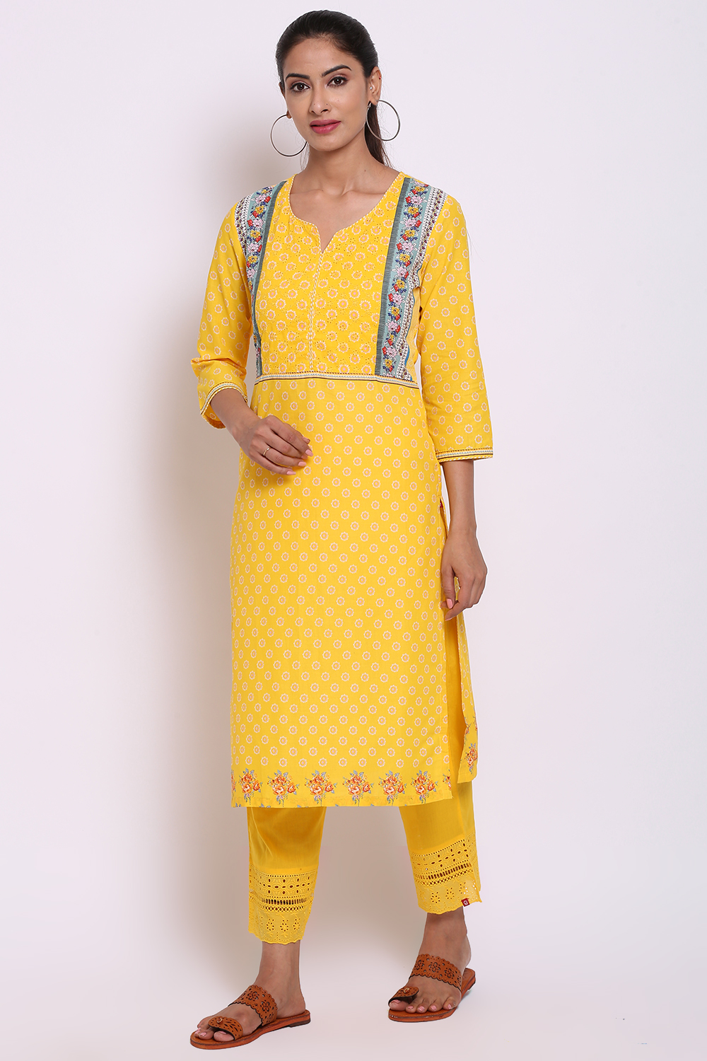 Yellow Cotton Straight Printed Kurta image number 3