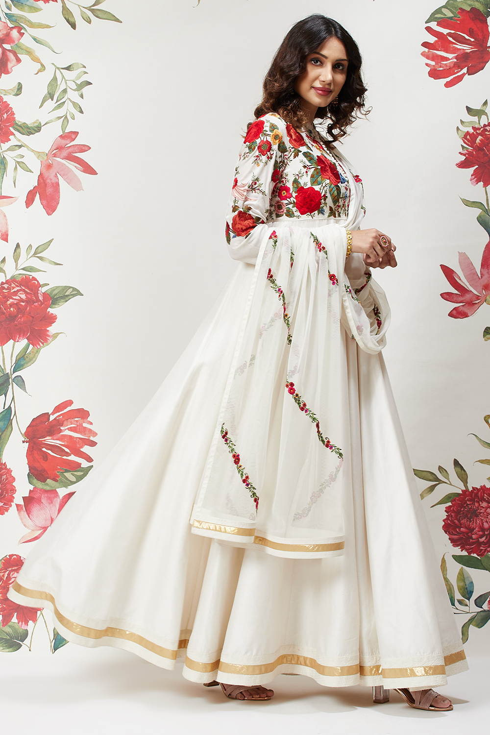 Rohit Bal Black Cotton Silk Anarkali Embroidered Suit image number 6