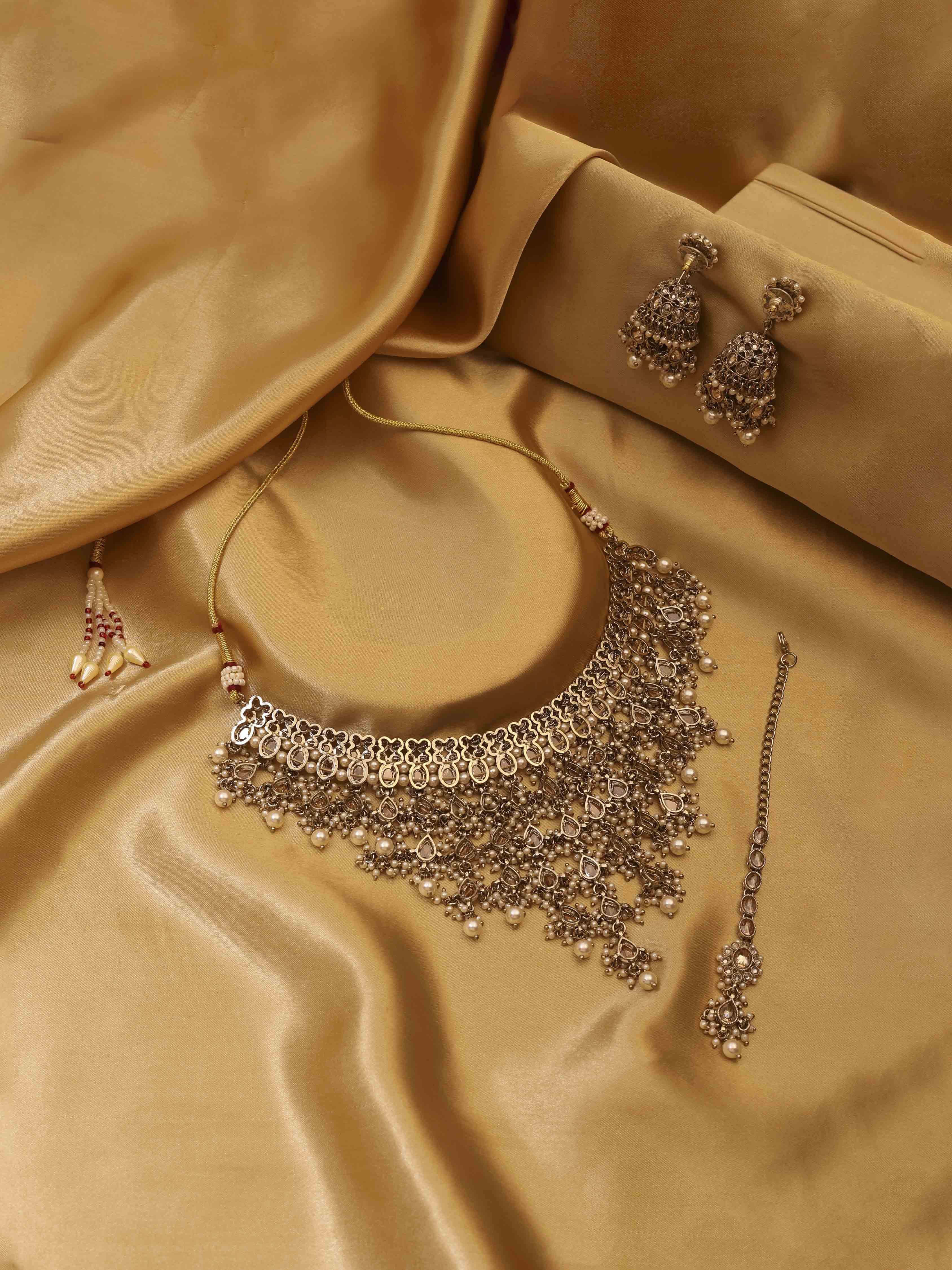 Gold Plated Brass Statement Necklace Set image number 2