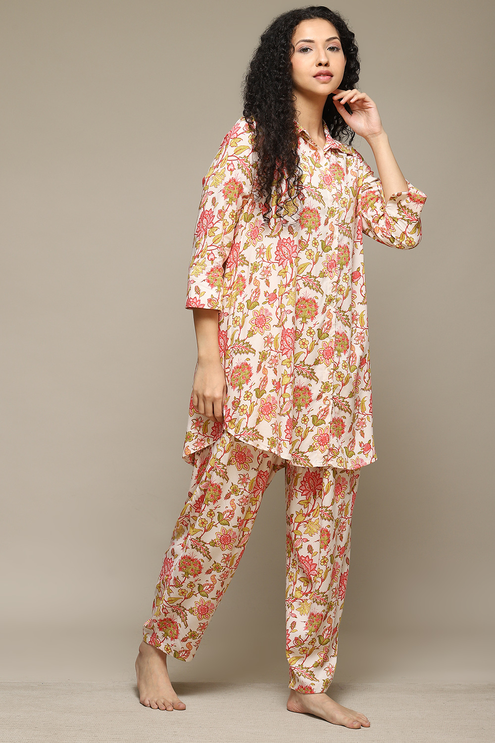 Off White & Blue Rayon Printed 2 Piece Sleepwear Set image number 5