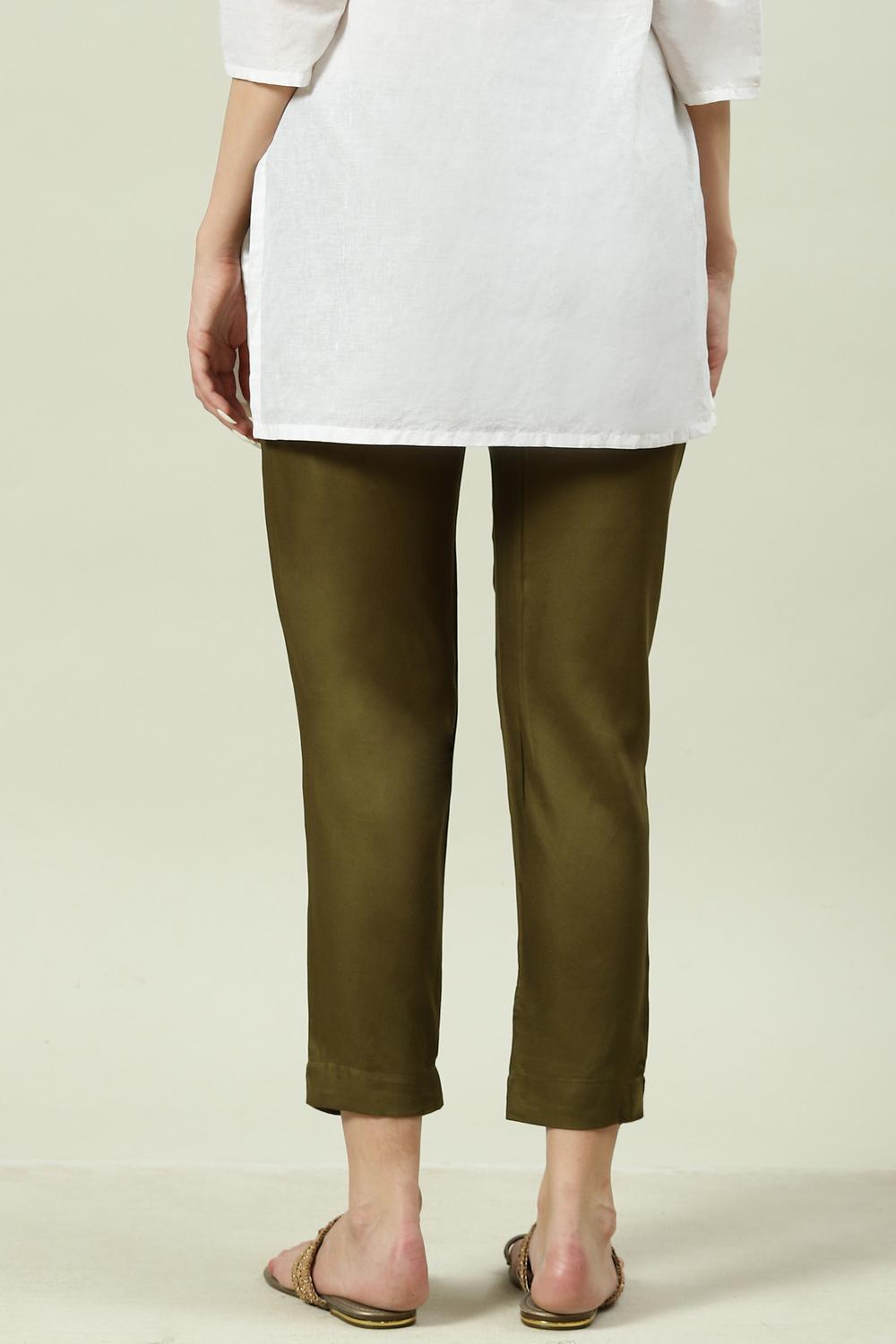 Olive Rayon Narrow Pants image number 4