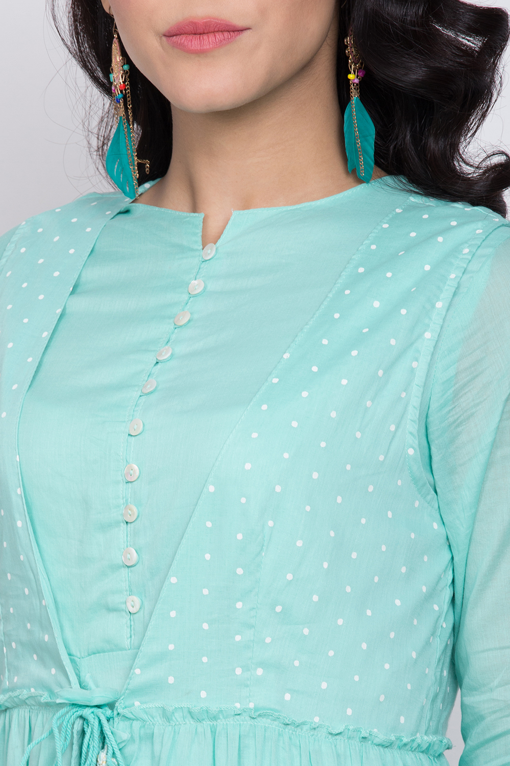 Turquoise Front Open Kurta image number 1