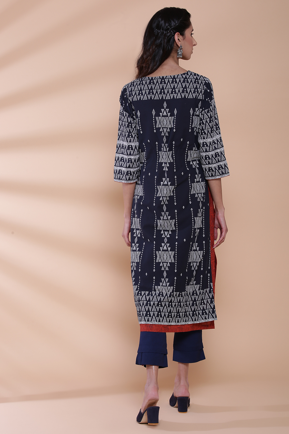 Black Cotton A-Line Printed Kurta image number 6