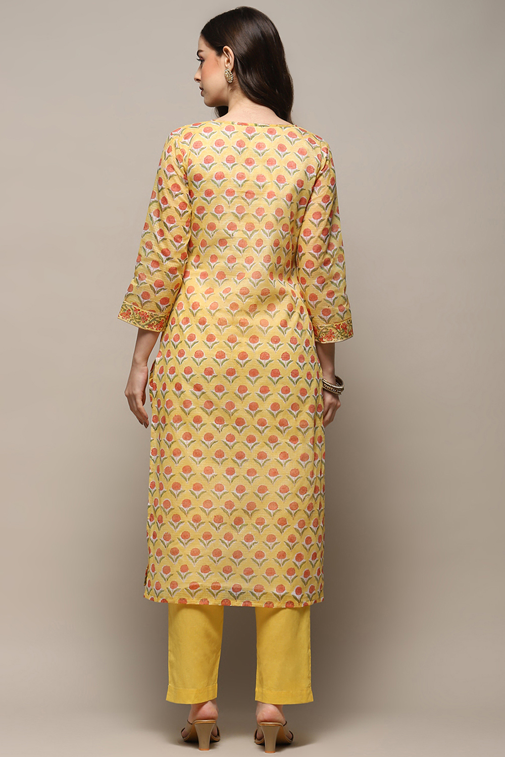 Yellow Cotton Blend Unstitched Suit set image number 6