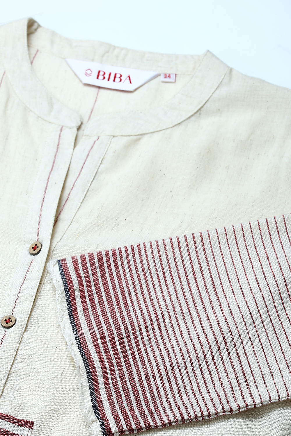 Off White Cotton Yarndyed Kurta image number 1