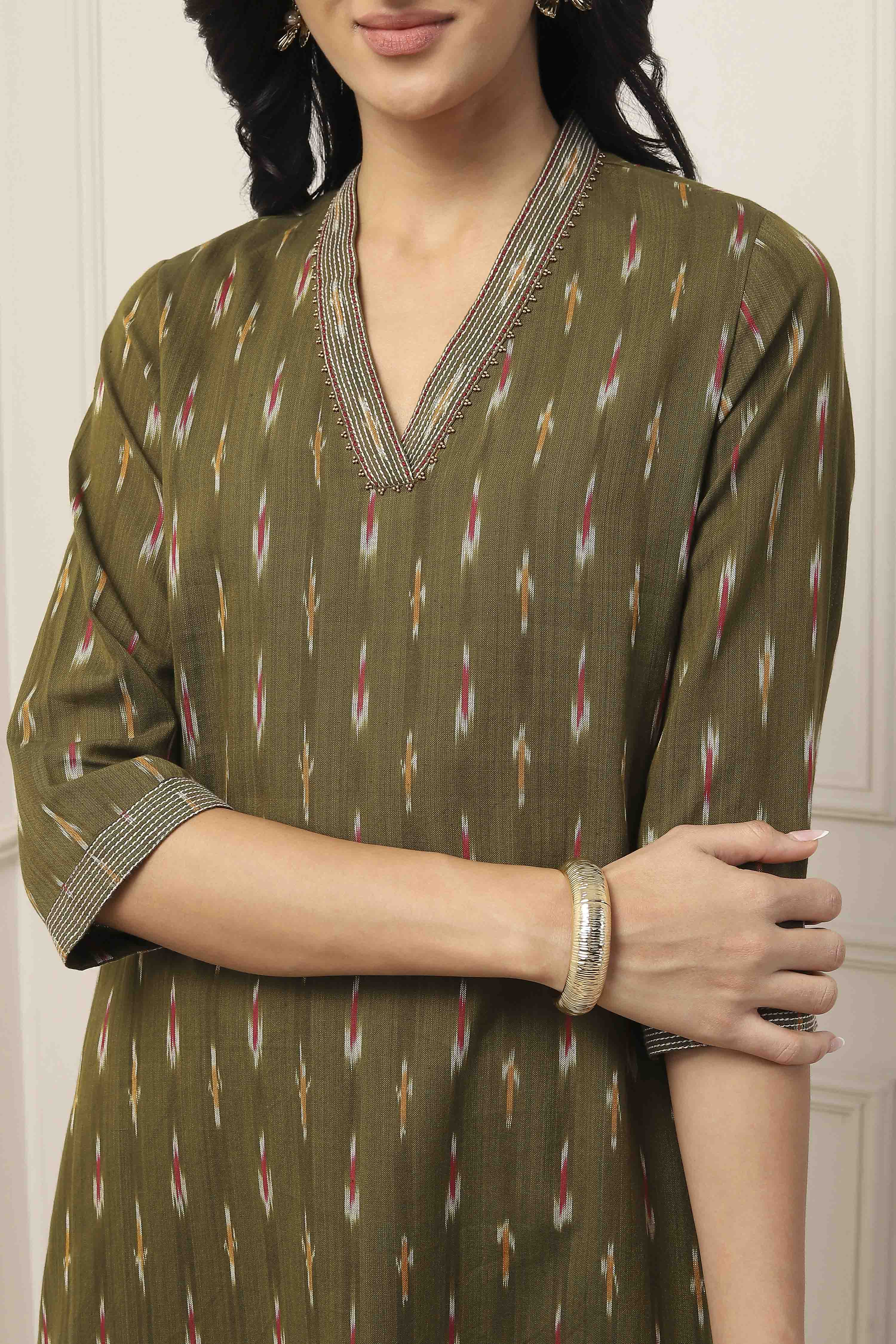 Green Cotton Printed Straight Kurta image number 1