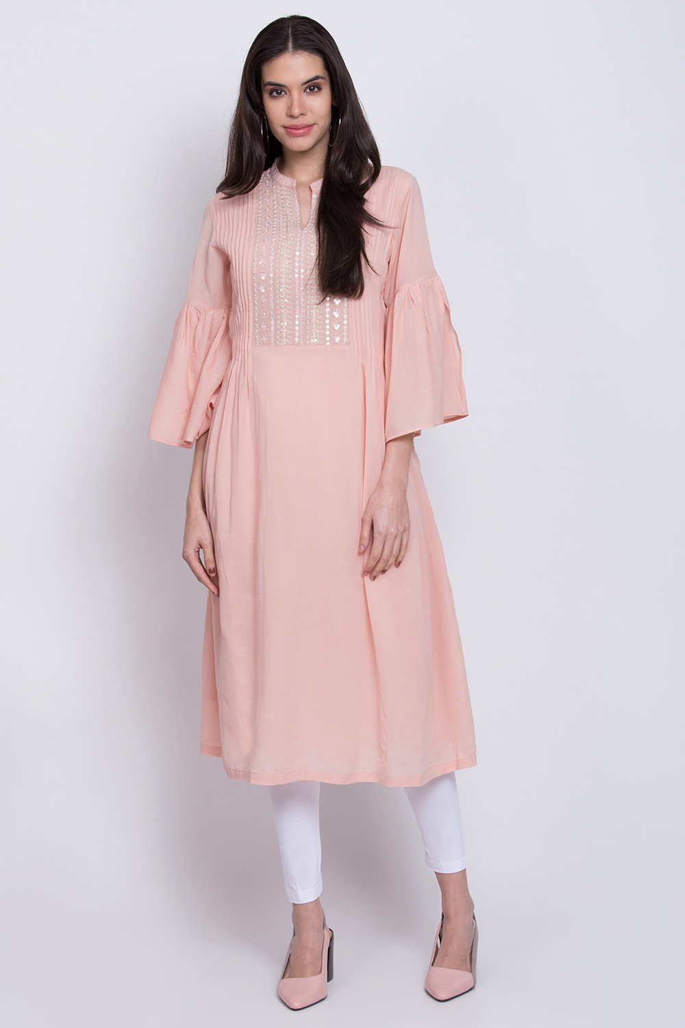 Peach Viscose Cotton A-Line Kurta image number 2