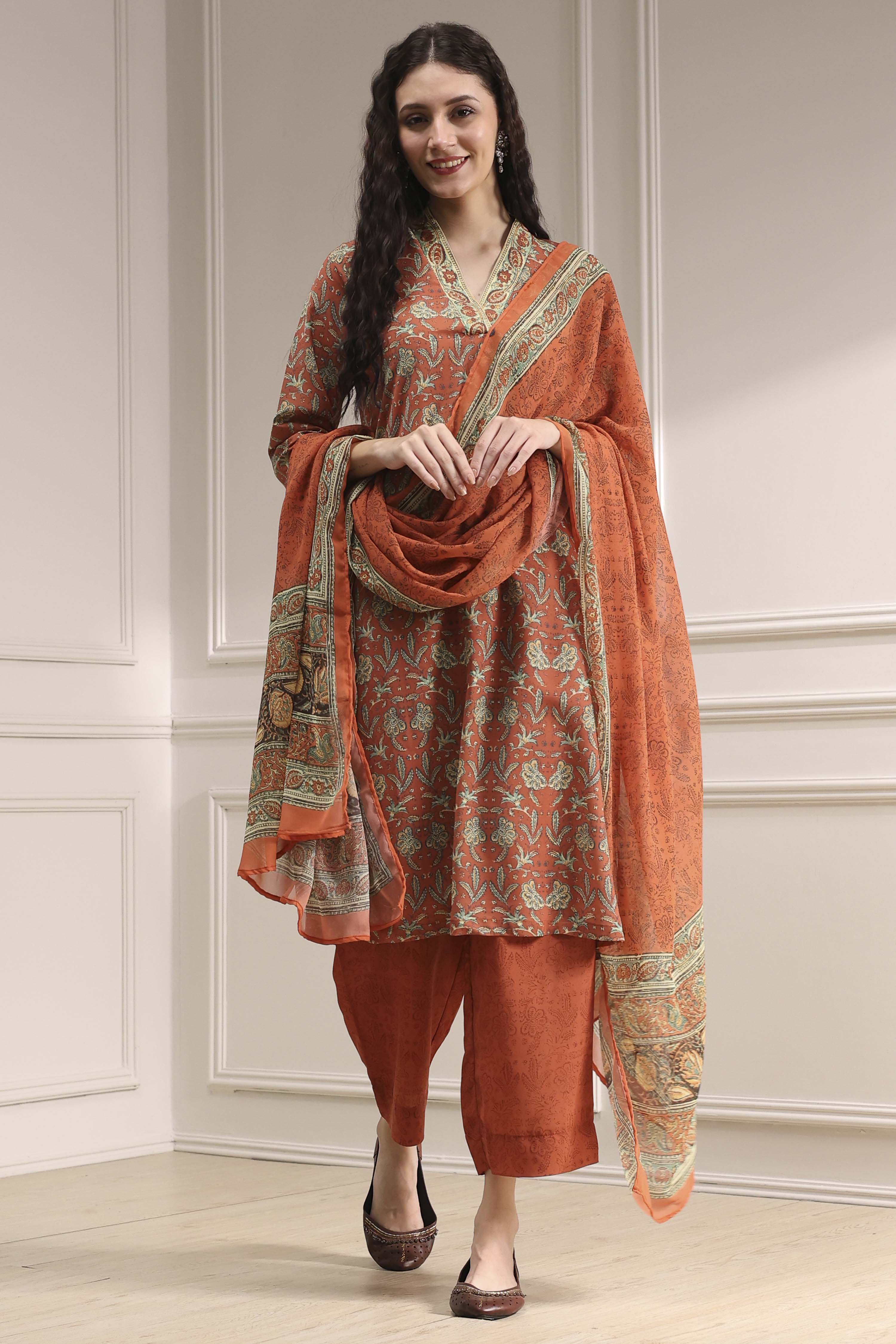 Blue Printed Straight Suit Set image number 0