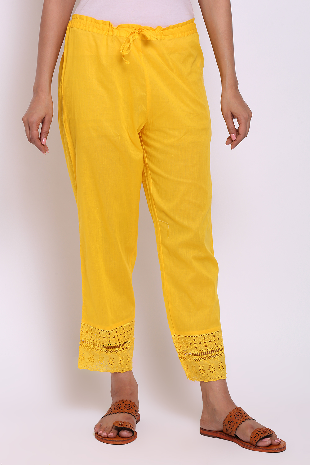 Yellow Cotton Pants With Drawstring image number 2