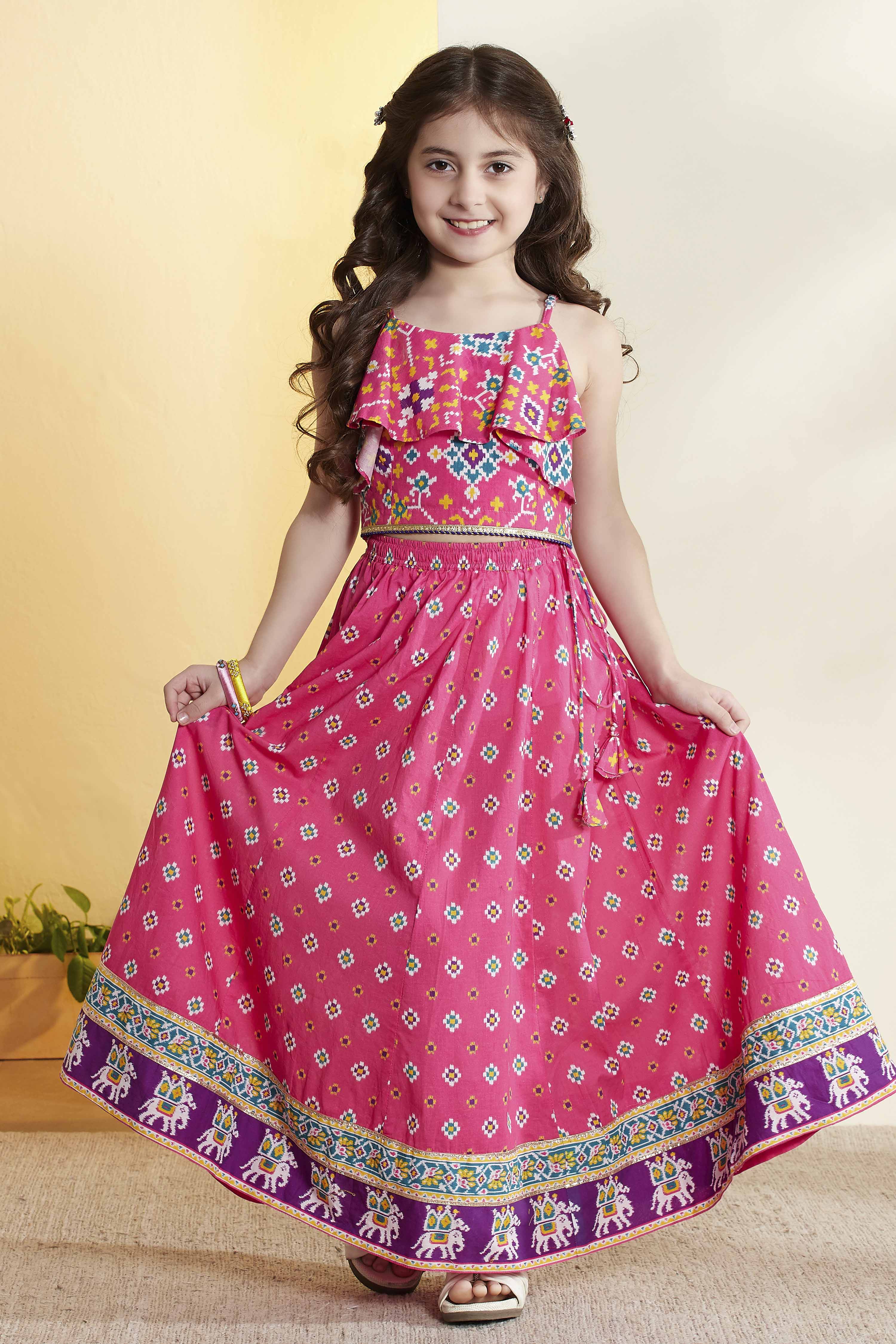 Pink Printed Cotton Lehenga Set image number 0