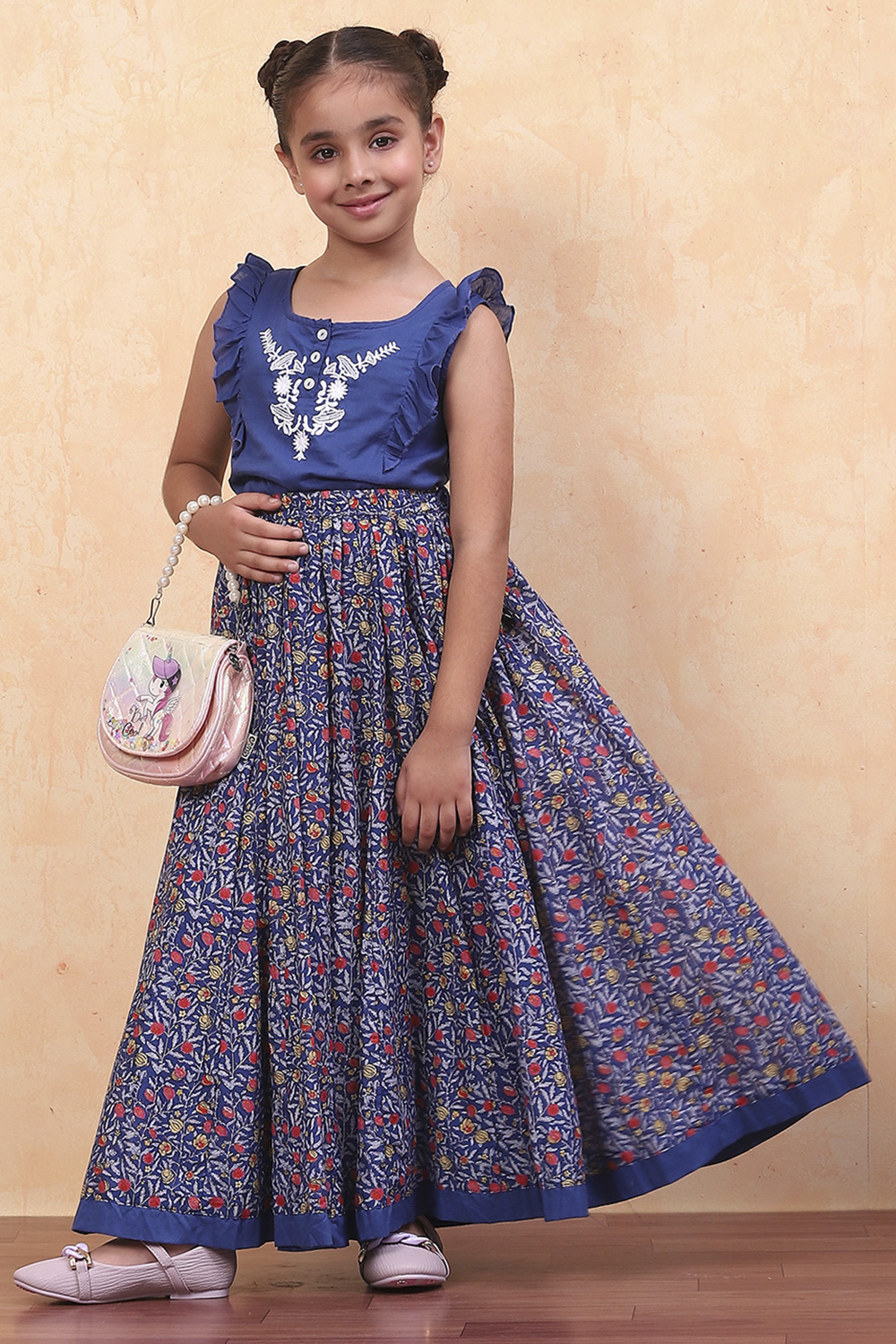 Buy Blue Cotton Straight Printed Kurta Skirt Suit Set for INR1150.00 ...