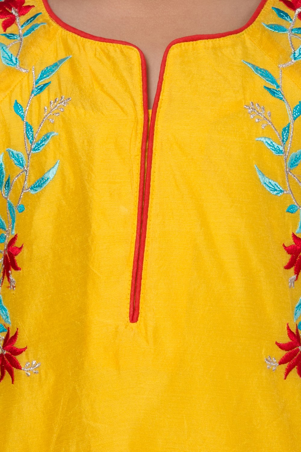 Red And Yellow Poly Cotton Asymmetric Kurta Sharara Suit Set image number 1