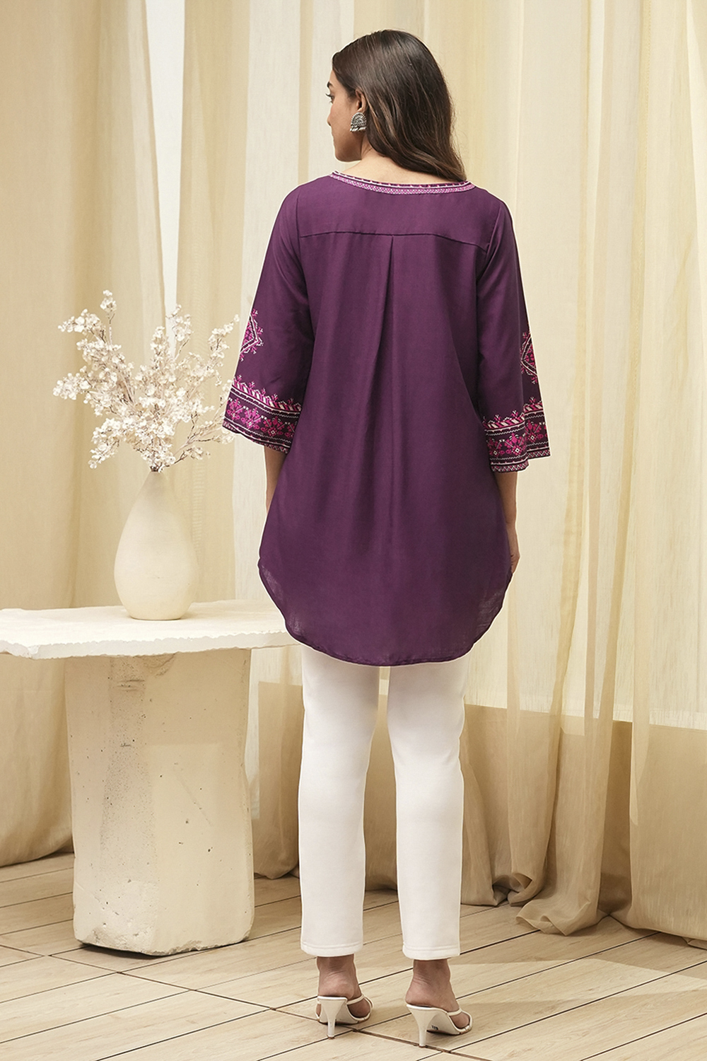Purple Straight Short Kurta image number 3