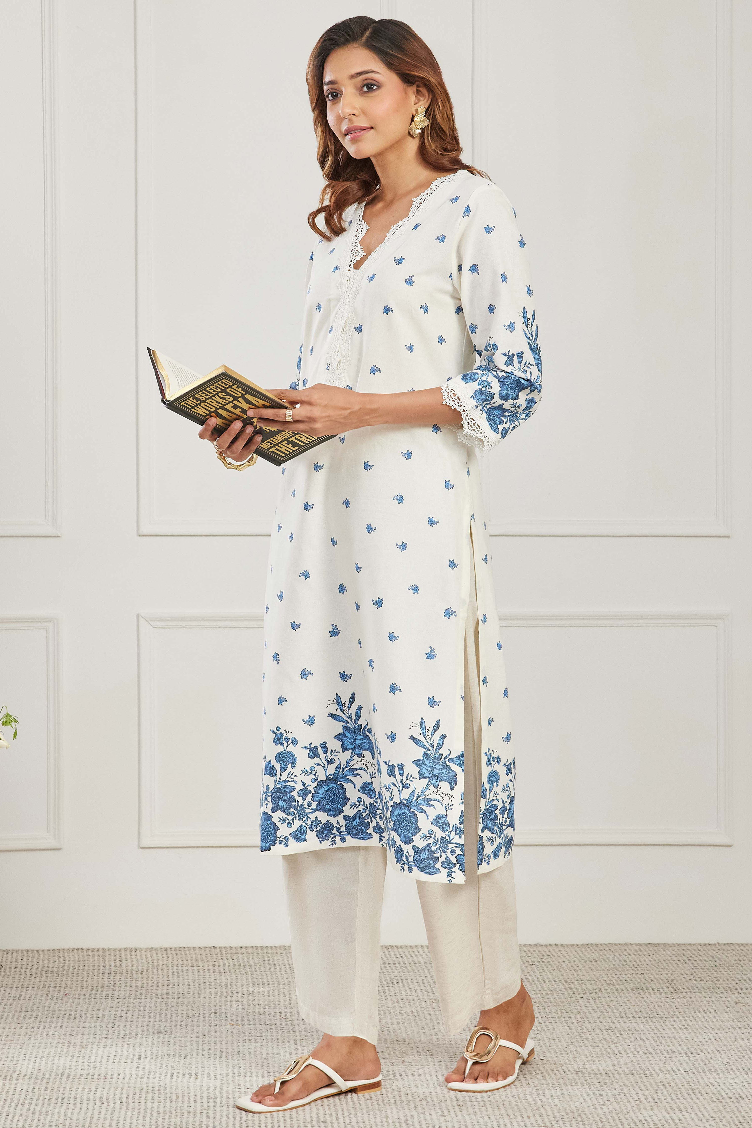 Blue Cotton Straight Kurta image number 2