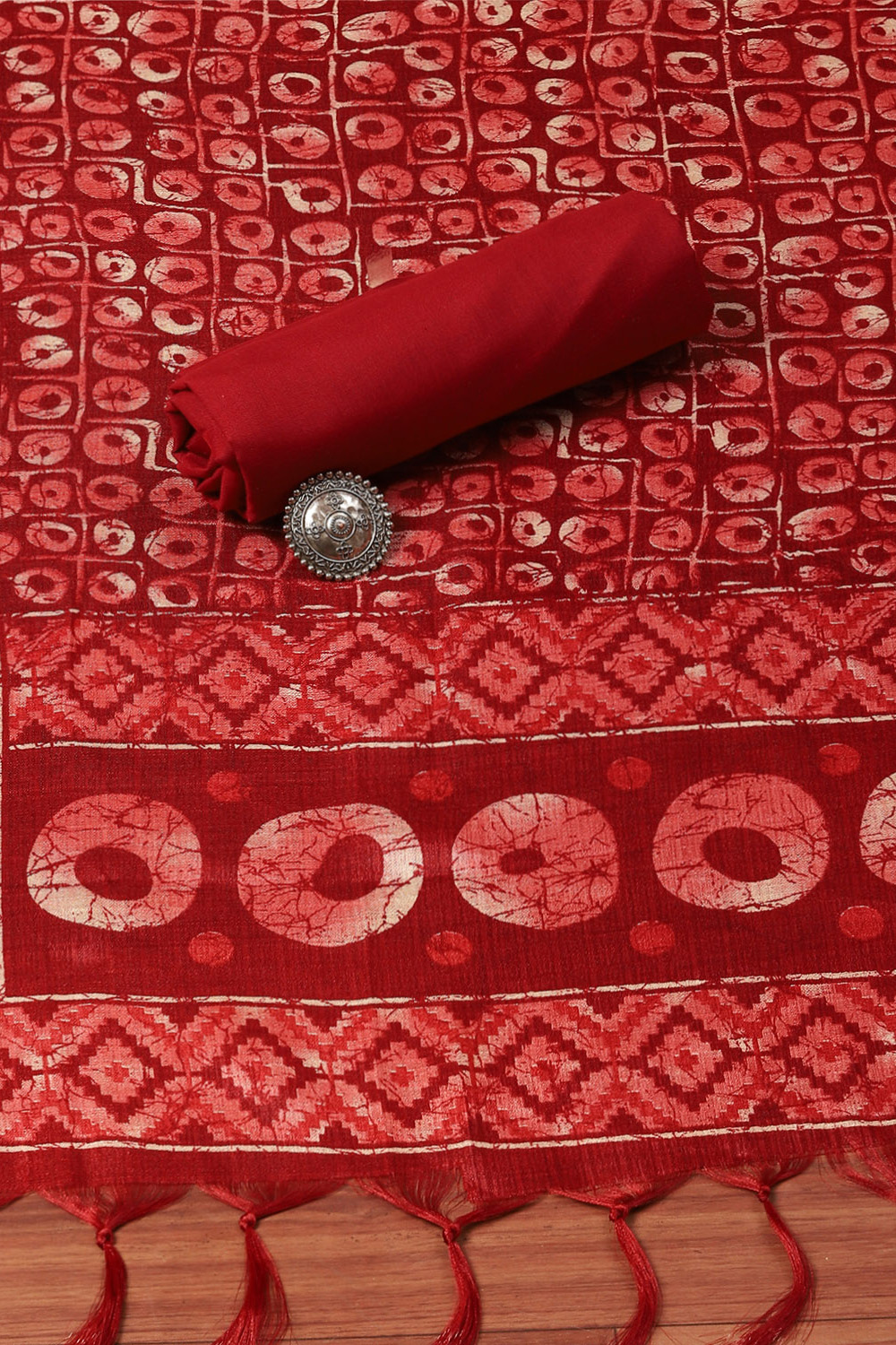 Beige Silk Blend Hand Embroidered Unstitched Suit Set image number 2