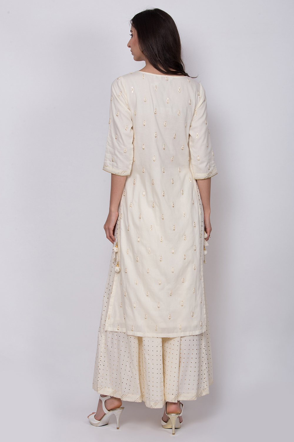 Off White Cotton Kurta Sharara Kurta Sharara Suit Set image number 4
