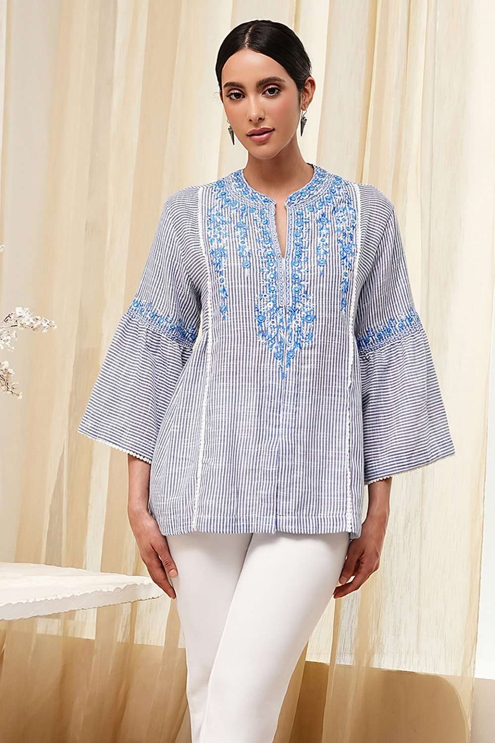 Blue Straight Short Kurta image number 5