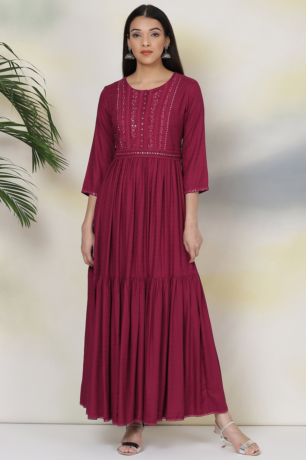 Cherry Red Rayon Fusion Dress image number 3