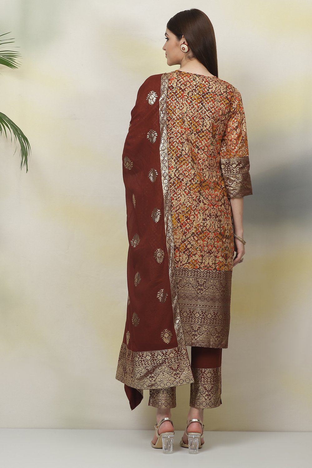 Choco Brown Cotton Straight Kurta Slim Pant Suit Set image number 6