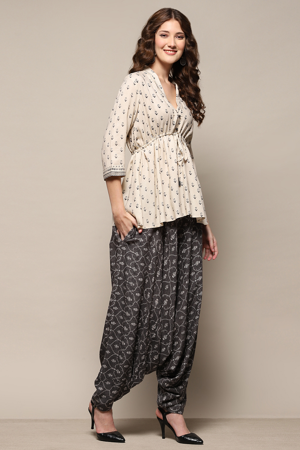 Charcoal Rayon Asymmetric Kurta Set image number 5