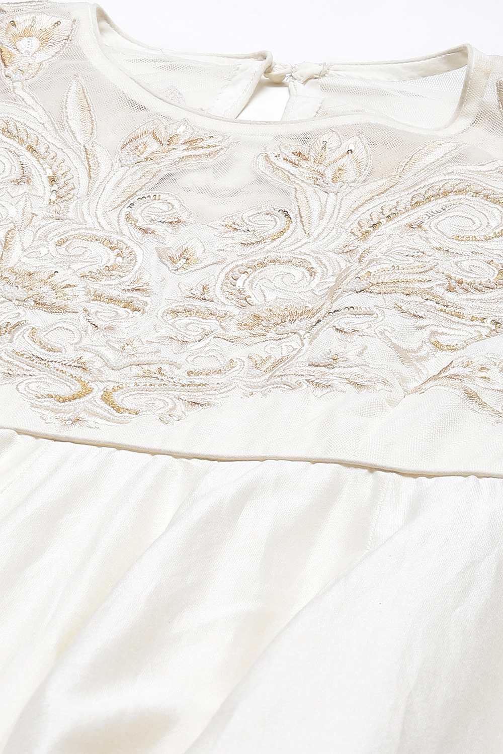 Off White Cotton Silk Flared Yarndyed Suit Set image number 1
