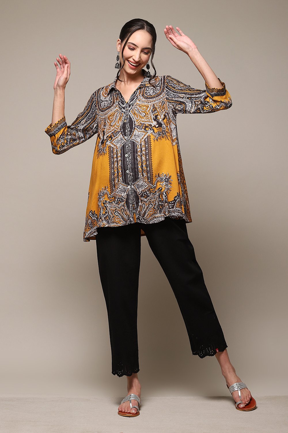 Charcoal LIVA Straight Printed Shirt image number 0