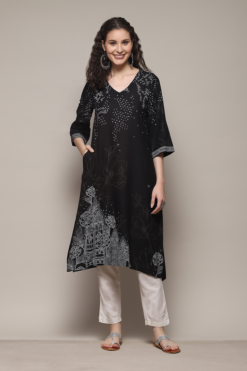 Black LIVA Straight Printed Kurta image number 0