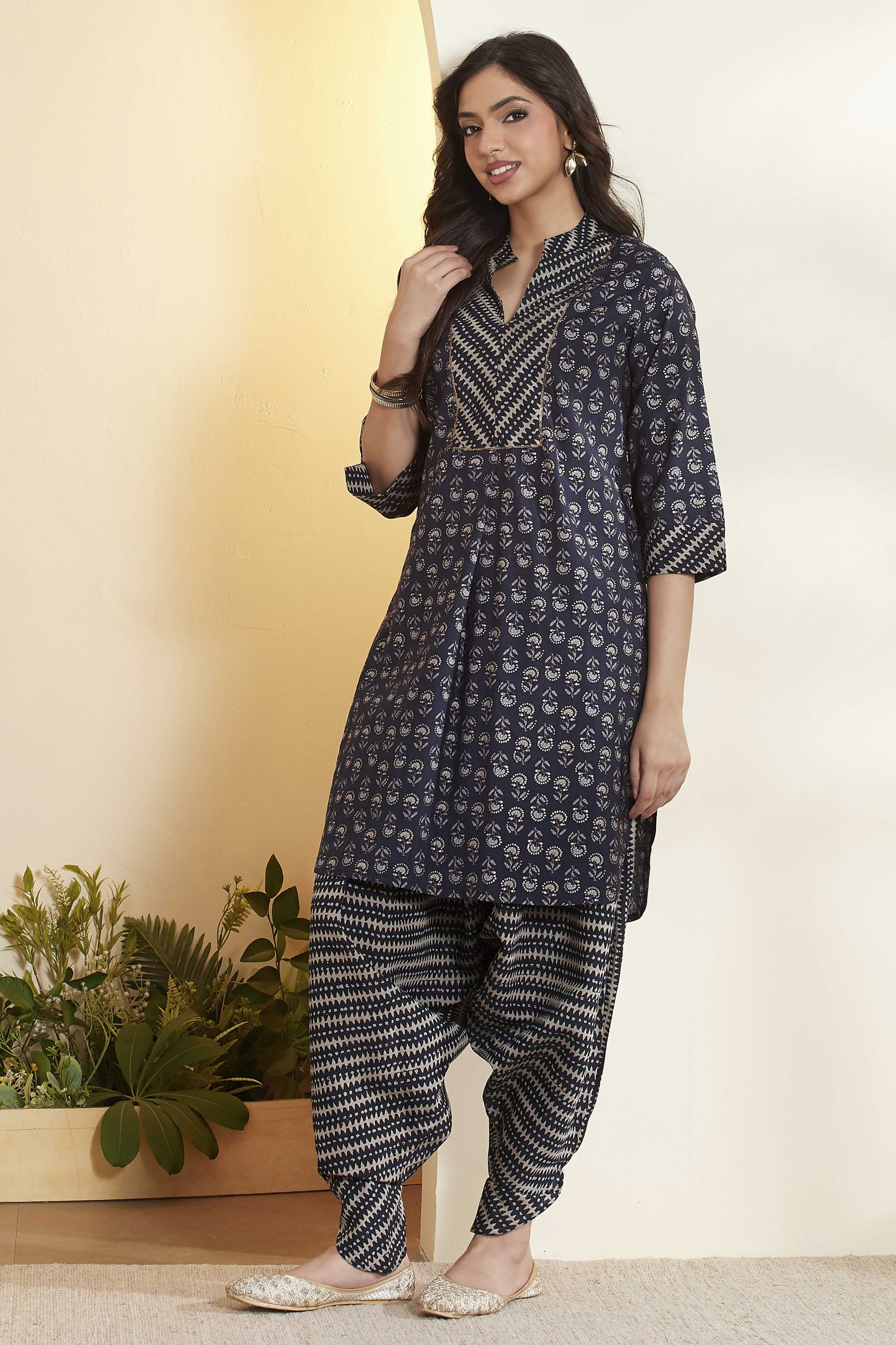Indigo Polyester Straight Kurta Dhoti Pant Set image number 0
