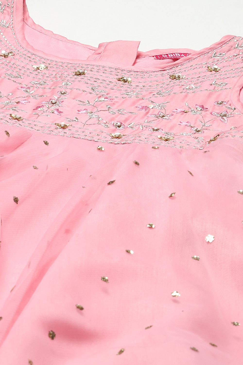 Pink Cotton Blend Gathered Gown image number 1